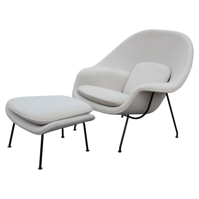 Modern White Knoll Womb Chair and Ottoman by Eero Saarinen at 1stDibs