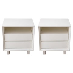 Modern White Lacquer Bedside Tables, Pair