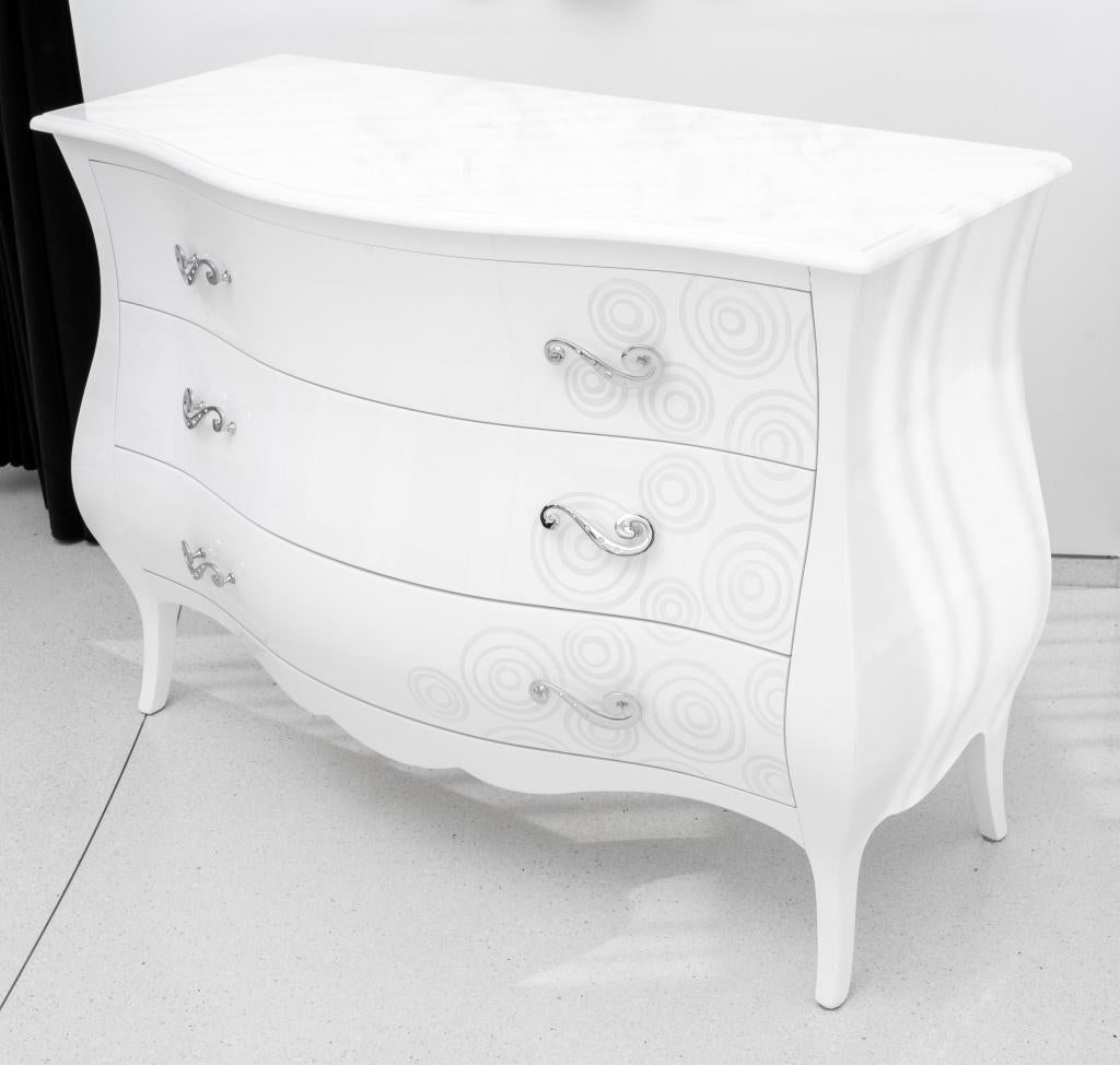 Modern White Lacquer Bombe Chest of Drawers 6