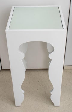 Modern White Lacquer Mirror Top Accent Table
