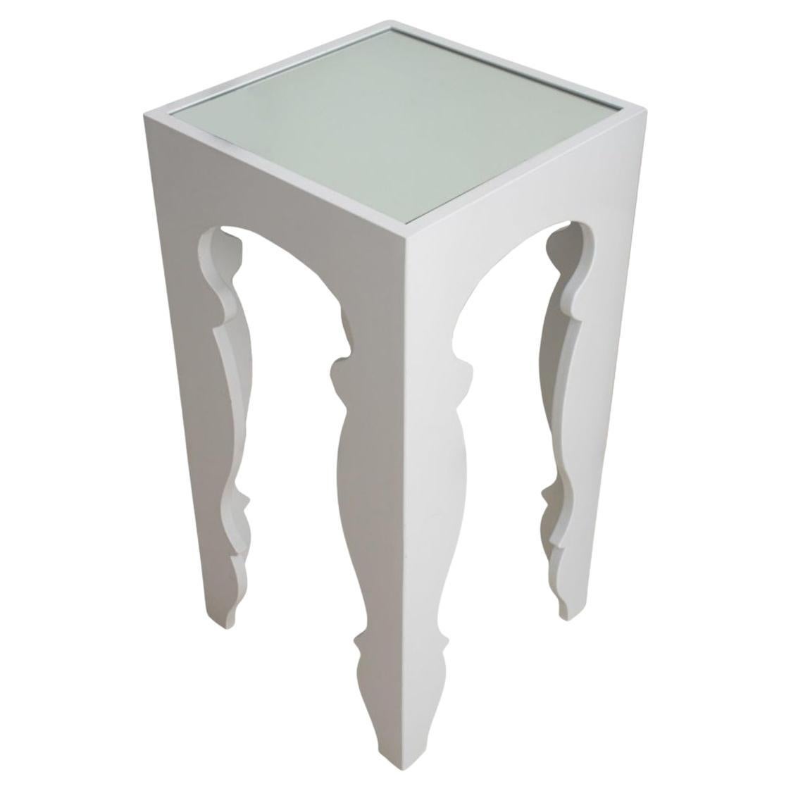 Modern White Lacquer Mirror Top Accent Table For Sale