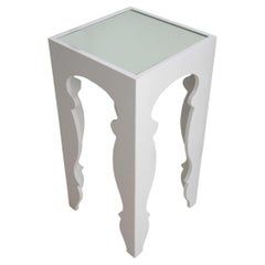 Used Modern White Lacquer Mirror Top Accent Table
