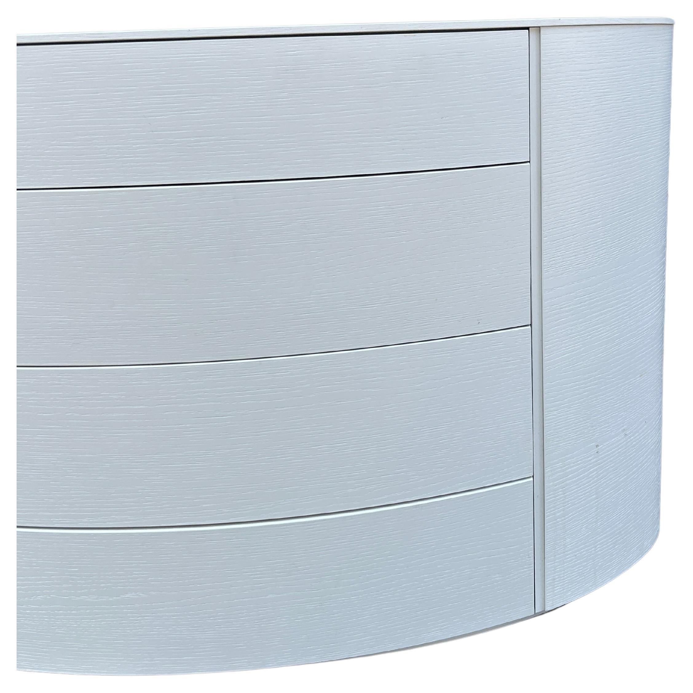 Contemporary Modern White Lacquer oval curved 4 drawer dresser  For Sale