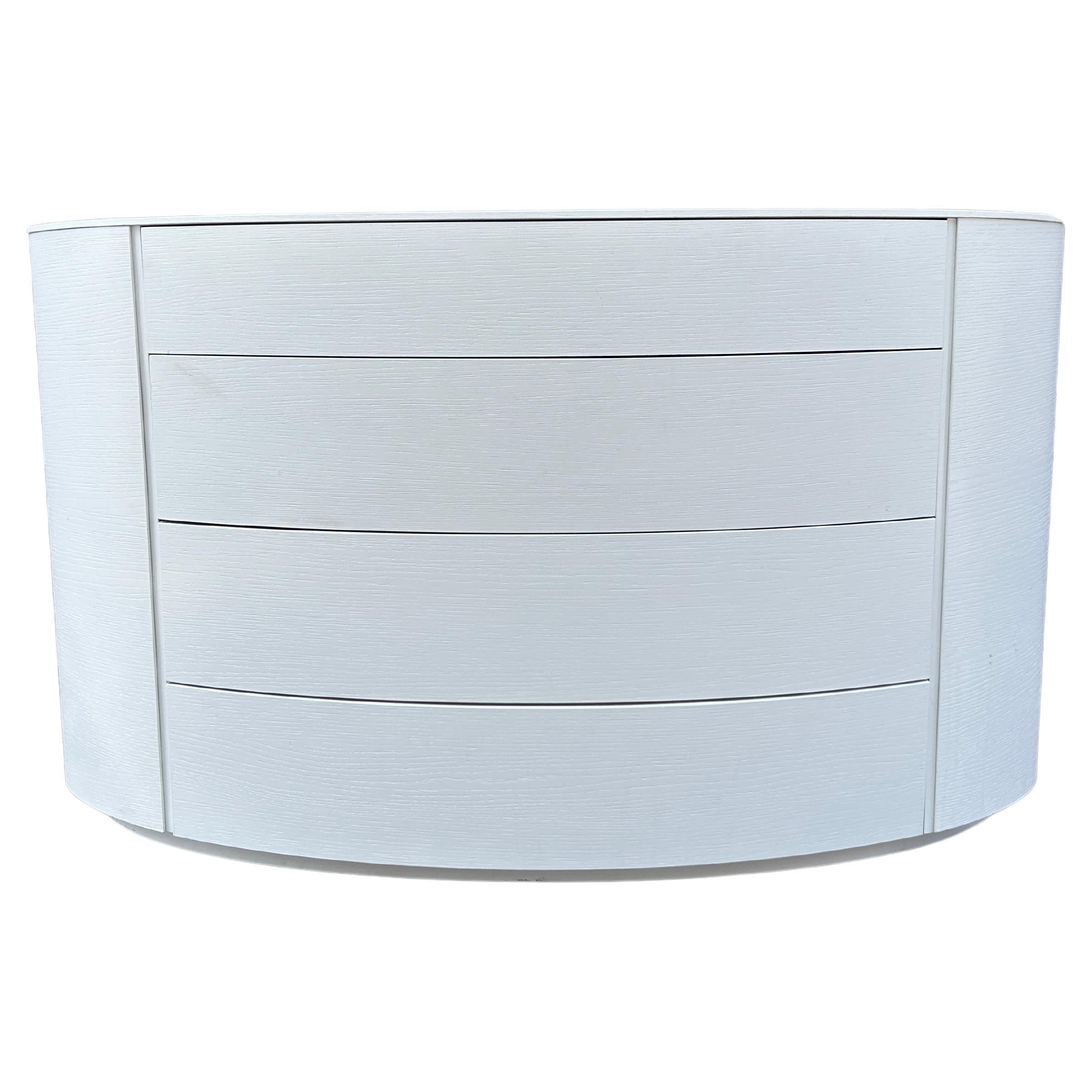 Modern White Lacquer oval curved 4 drawer dresser  For Sale