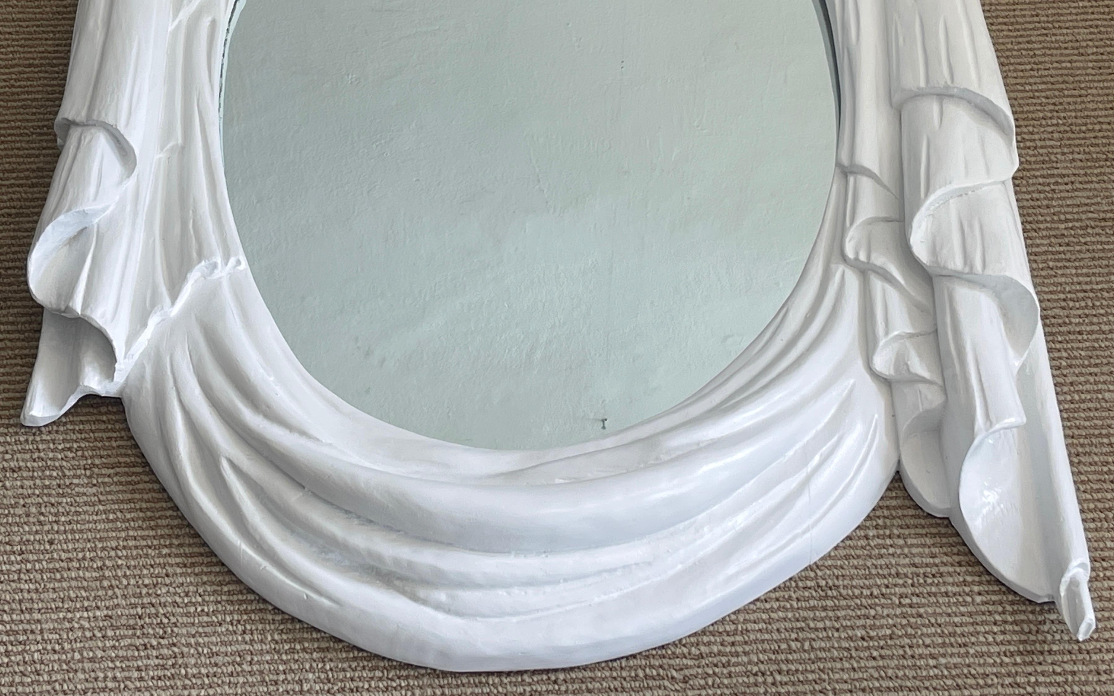 Modern White Lacquered Carved Wood Draped Mirror 4