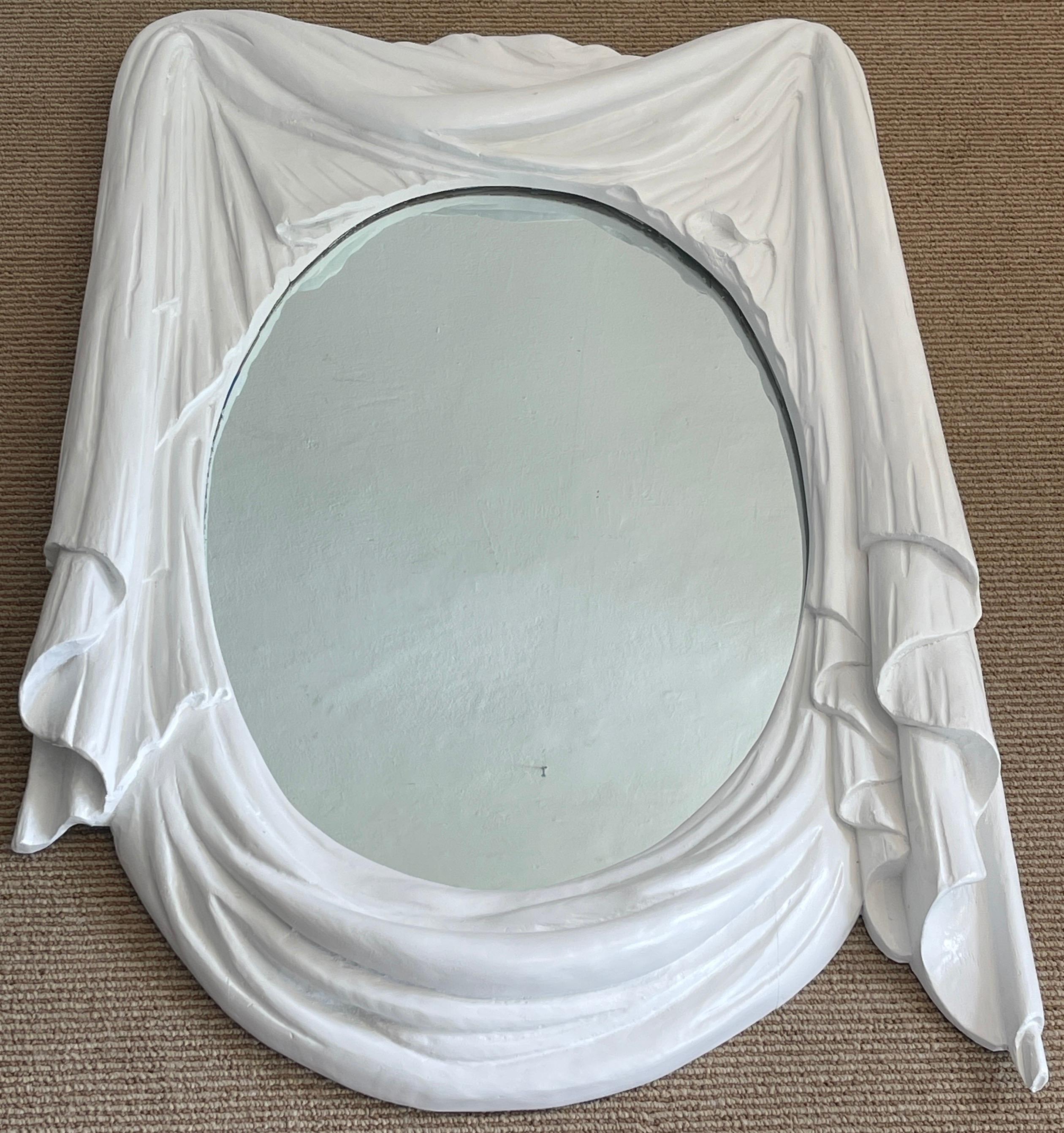 Modern White Lacquered Carved Wood Draped Mirror 5