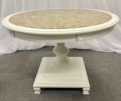 Modern White Lacquered Center, Card Dining Table, Marble Top