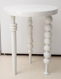 Modern White Lacquered Metal Spindle Table