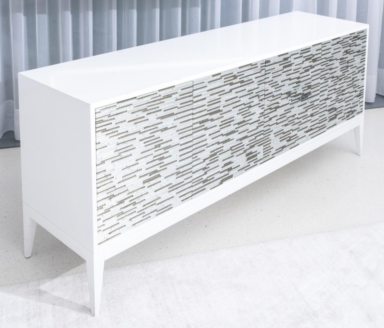 Contemporary Modern White Lacquered Mosaic Credenza