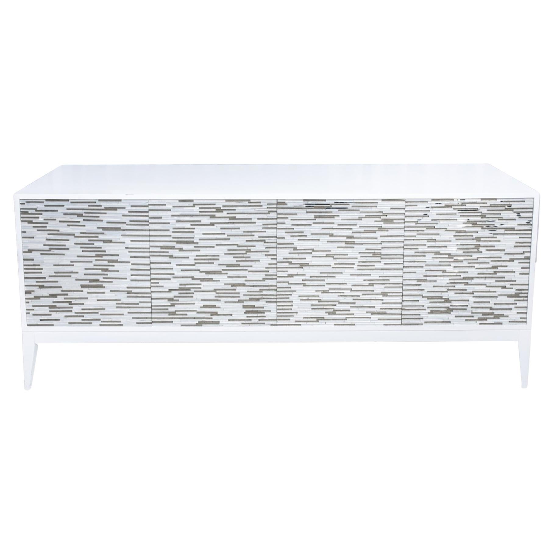 Modern White Lacquered Mosaic Credenza