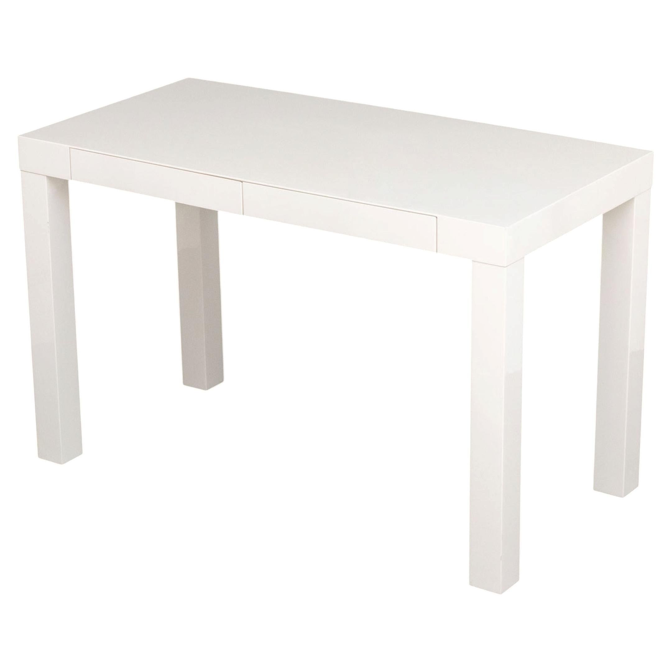 Modern White Lacquered Parson's Desk with Two Drawers For Sale