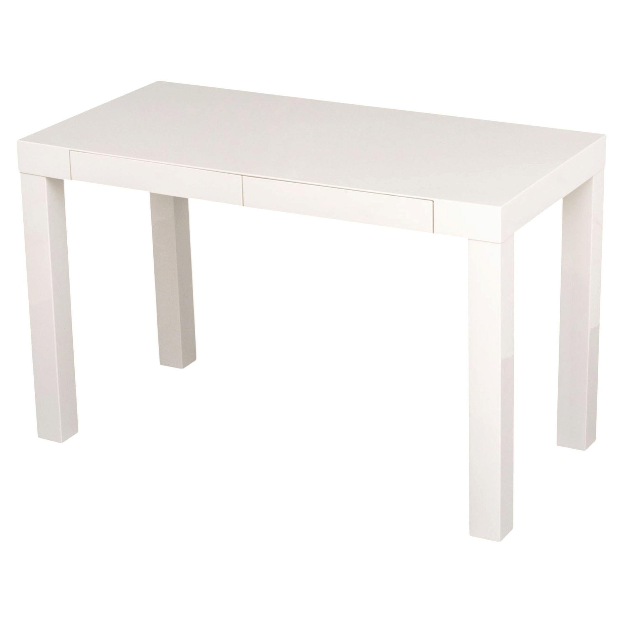 Modern White Lacquered Parson's Desk with Two Drawers For Sale
