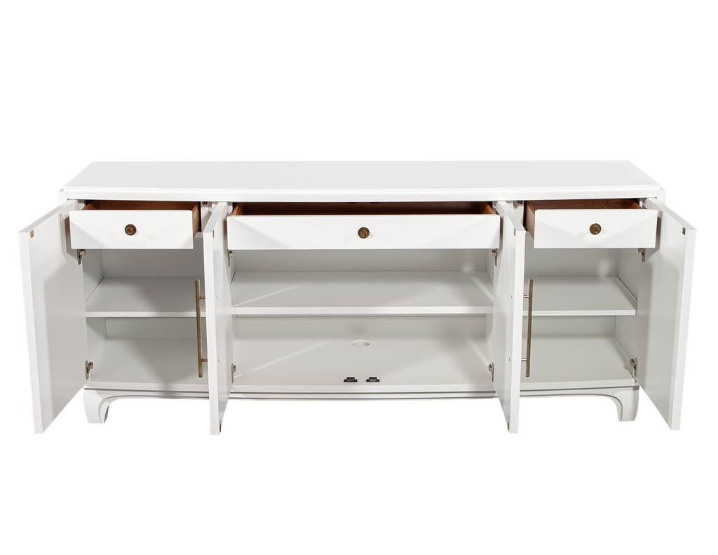 American Modern White Lacquered Sideboard Cabinet with Reeded Doors
