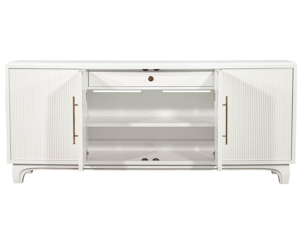 Modern White Lacquered Sideboard Cabinet with Reeded Doors In Excellent Condition In North York, ON