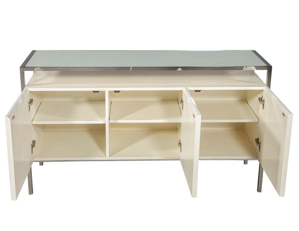 American Modern White Lacquered Sideboard Console Stainless Steel