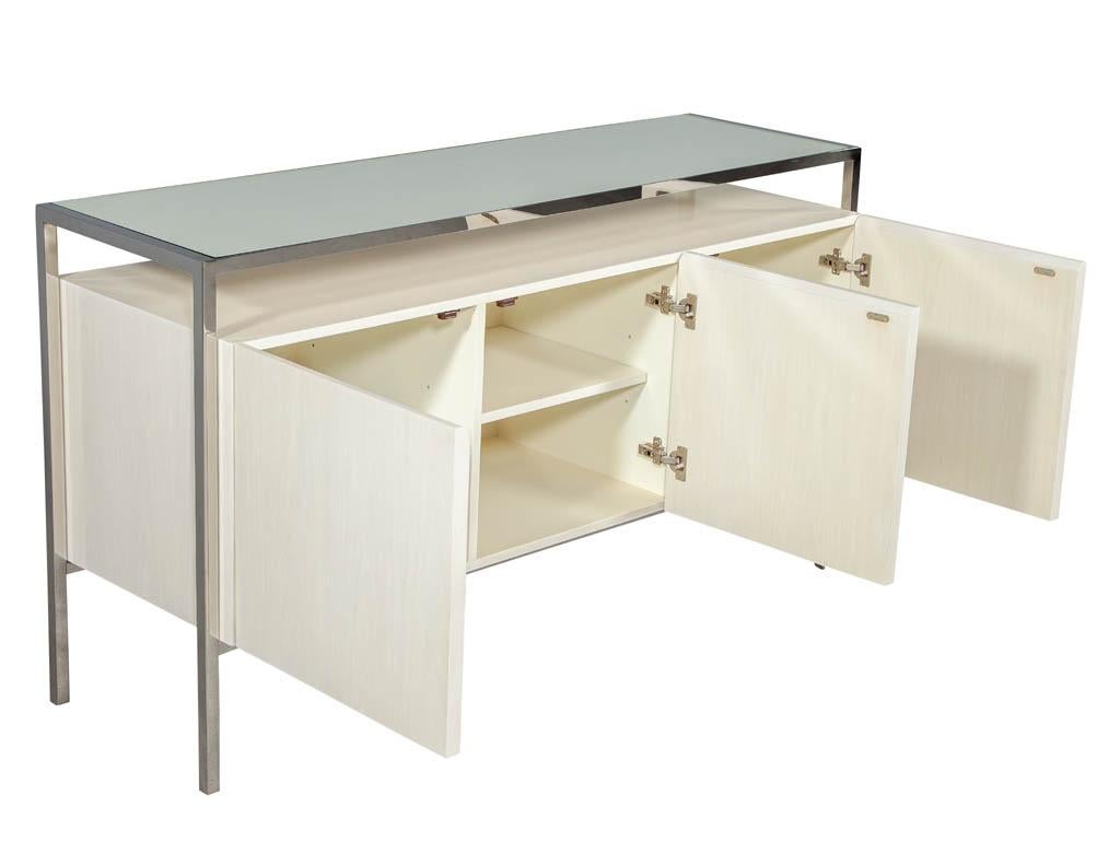 Painted Modern White Lacquered Sideboard Console Stainless Steel