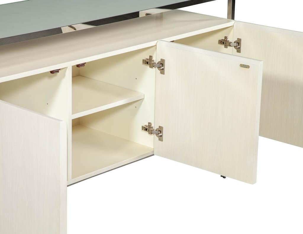 Modern White Lacquered Sideboard Console Stainless Steel In Good Condition In North York, ON
