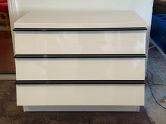 Modern White Lacquered Three-Drawer Dresser with Black Handles