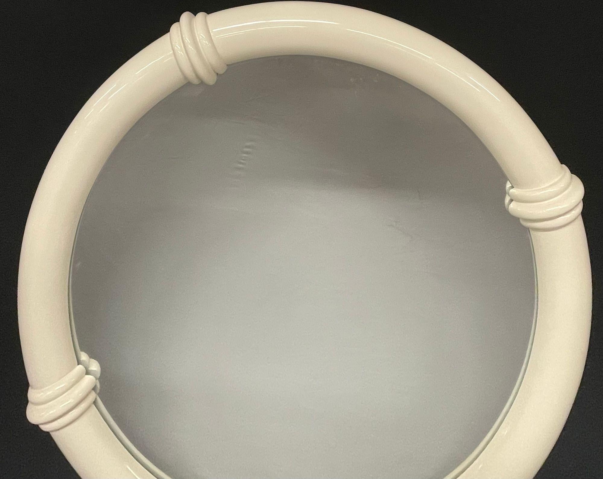 American Modern White Lacquered Wall or Console Mirror, Karl Springer Fashioned For Sale