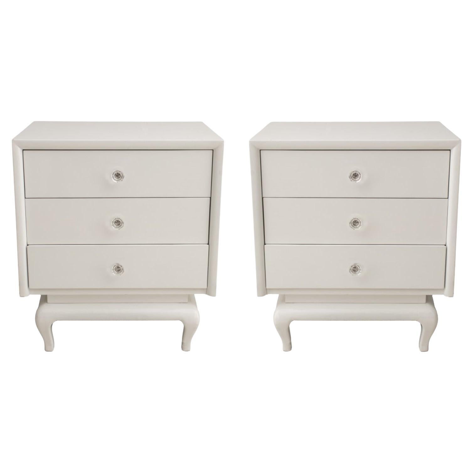 Modern White Lacquered Wood Nightstands, Pair