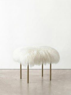 Modern white lamb fur bronzed brushed brass Tree Branches bench by InsidherLand