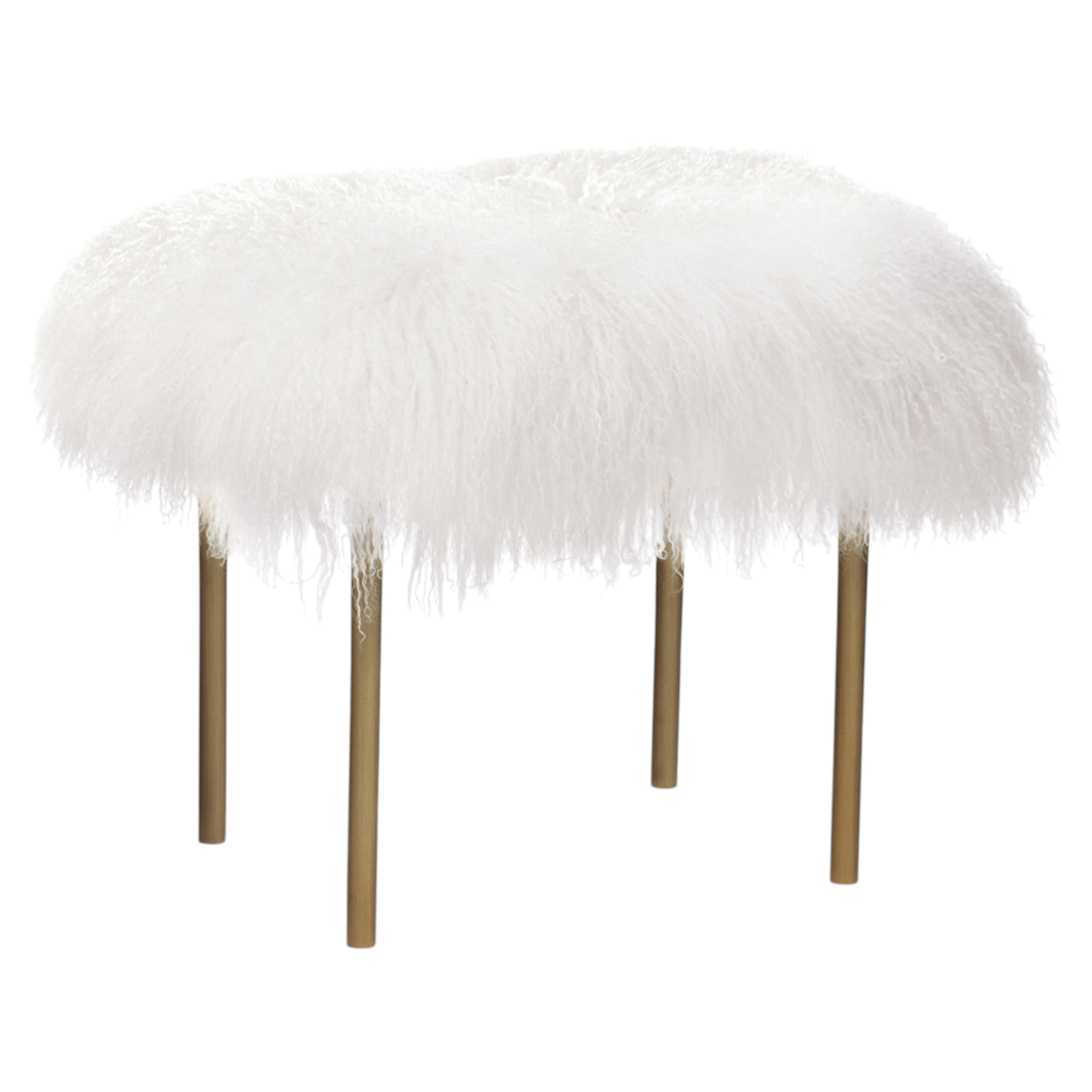 Modern white lamb fur bronzed brushed brass Tree Branches bench by InsidherLand For Sale