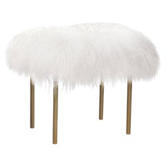 Modern white lamb fur bronzed brushed brass Tree Branches bench by InsidherLand