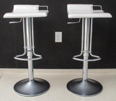 Modern White Leather & Chrome Bar Stool, Pair