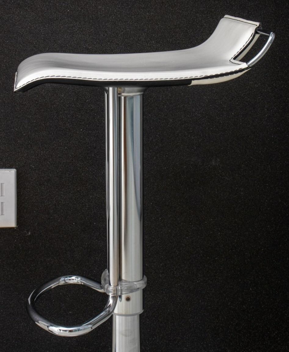 Modern White Leather & Chrome Bar Stool, Pair In Good Condition In New York, NY