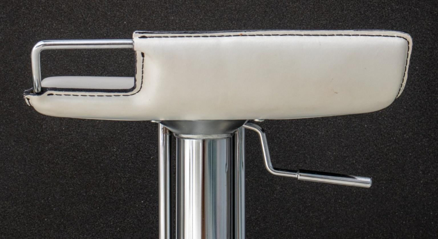 Modern White Leather & Chrome Bar Stool, Pair 2