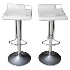 Modern White Leather 
Chrome Bar Stool, Pair