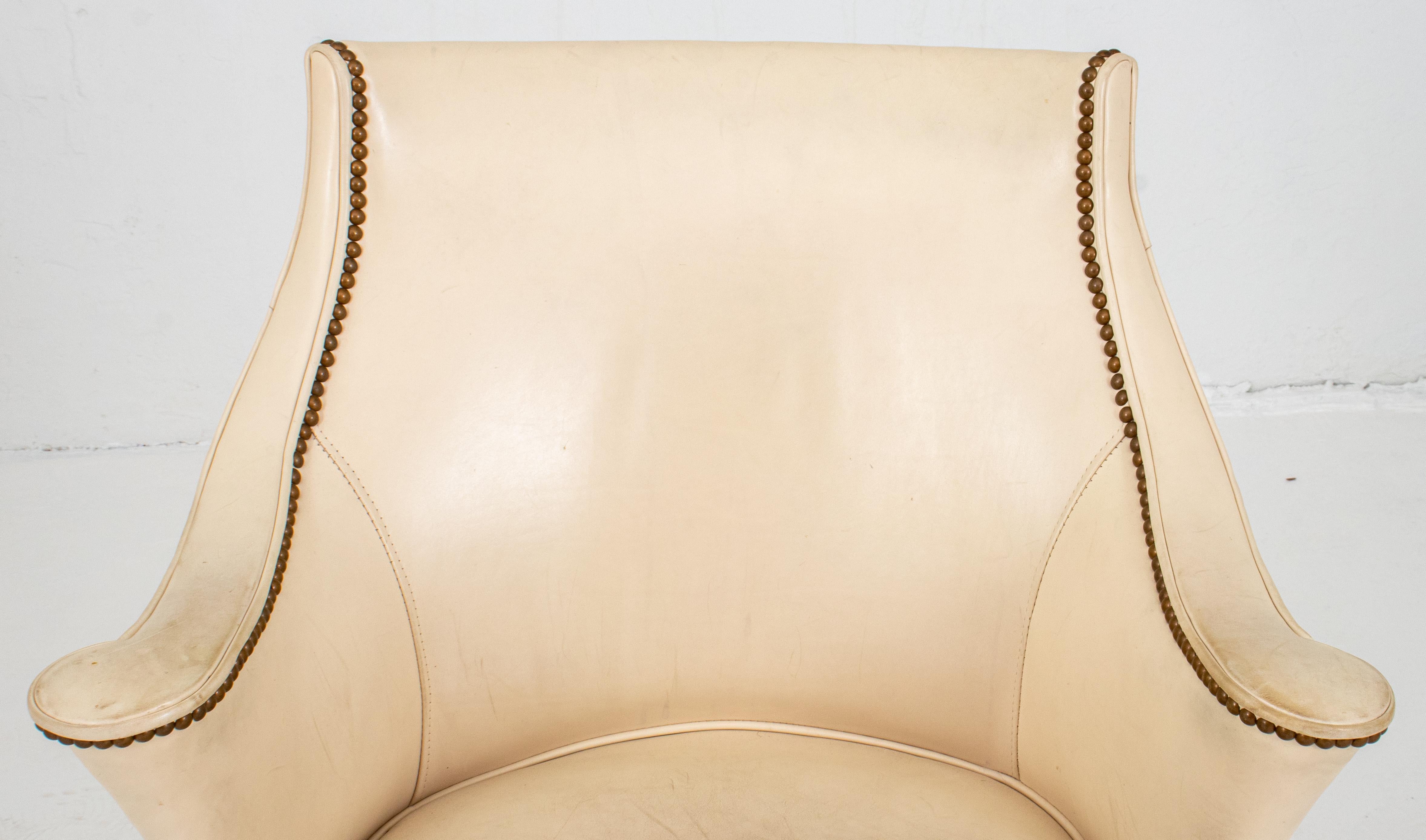Mid-Century Modern Modern White Leather Swivel Armchair
