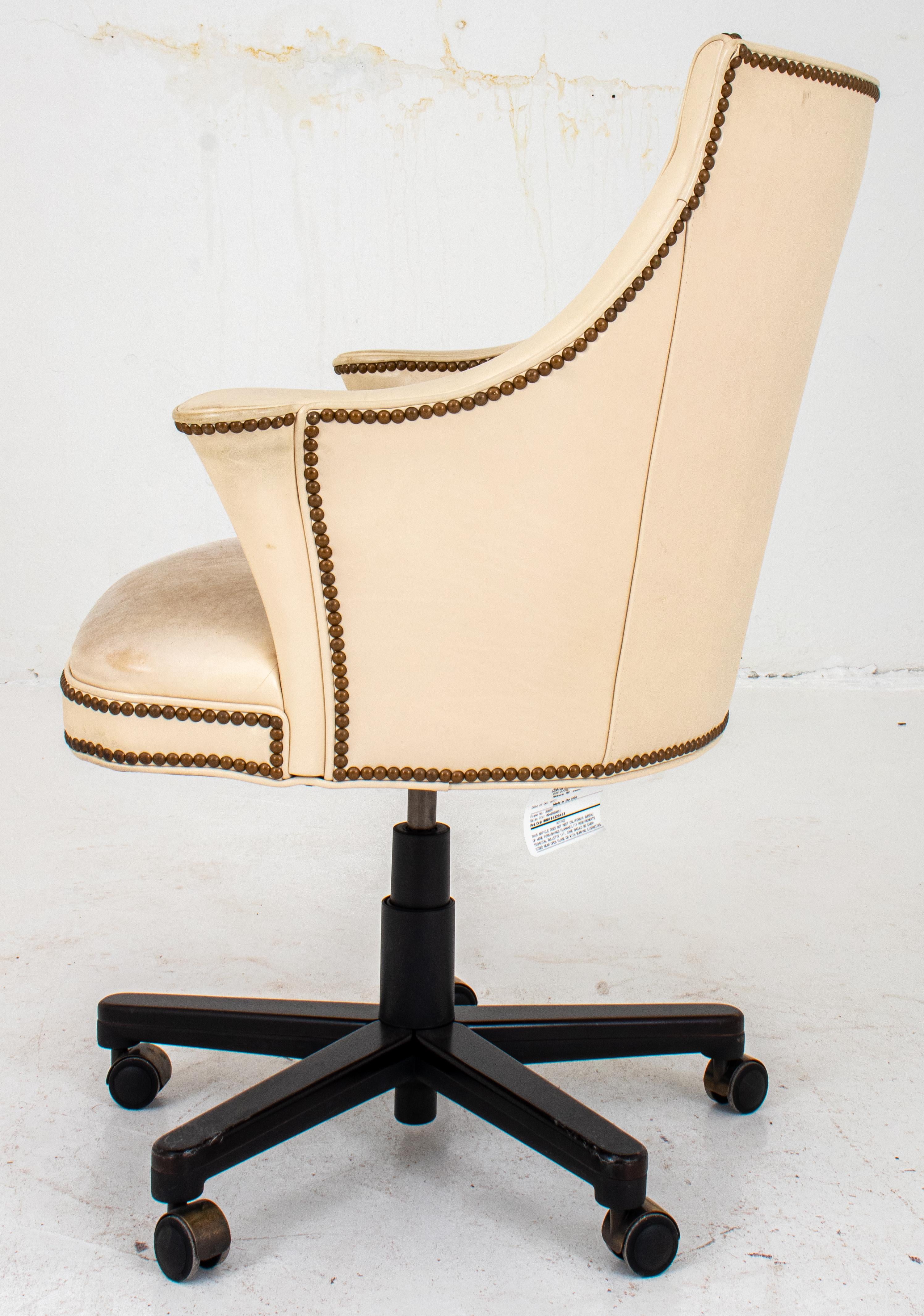 20th Century Modern White Leather Swivel Armchair