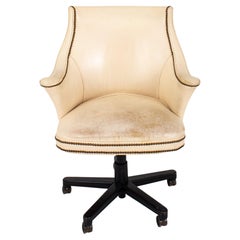 Vintage Modern White Leather Swivel Armchair