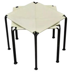 Modern White Leather Wrought Iron Frame Stool Ottoman by Cisco Brothers - a Pair