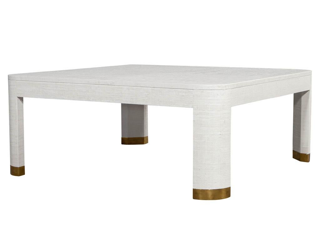 Contemporary Modern White Linen Clad Coffee Table