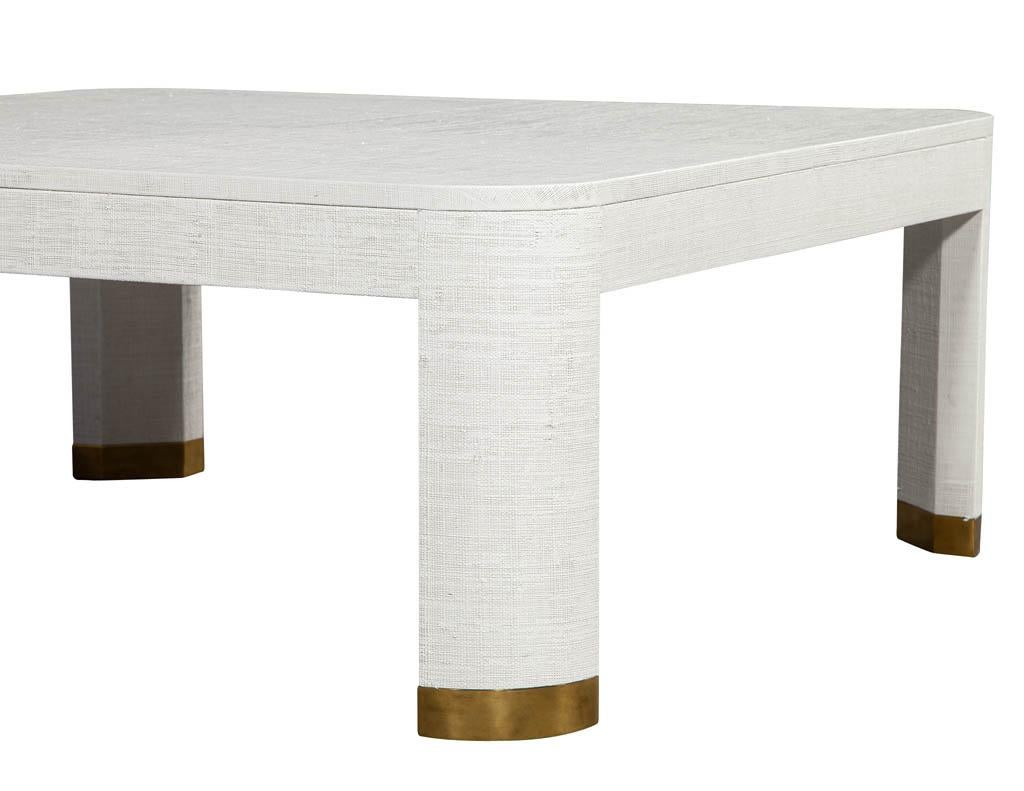Brass Modern White Linen Clad Coffee Table