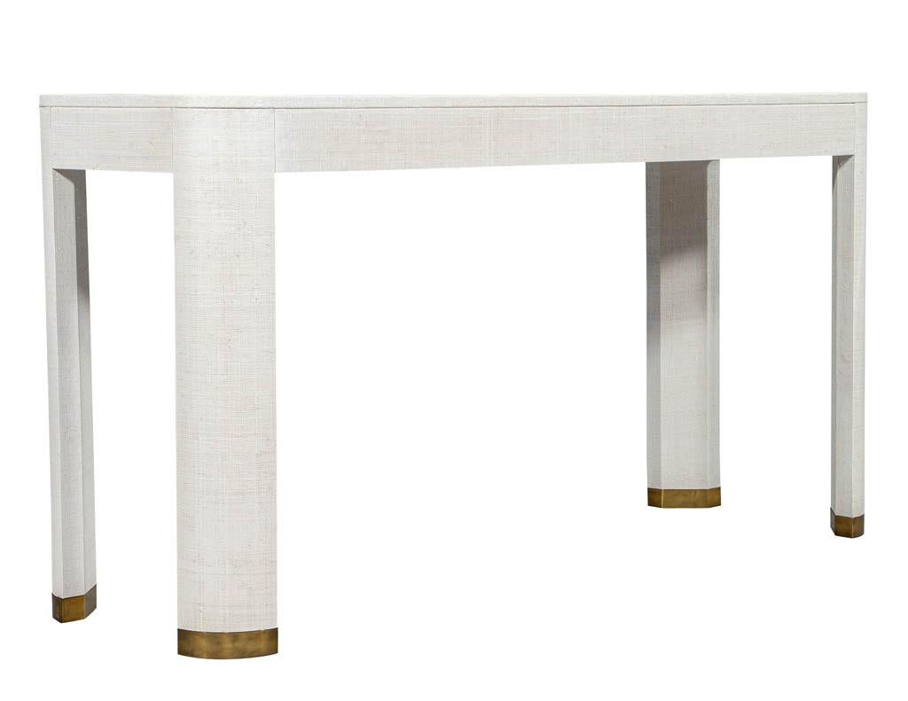Brass Modern White Linen Clad Console Table