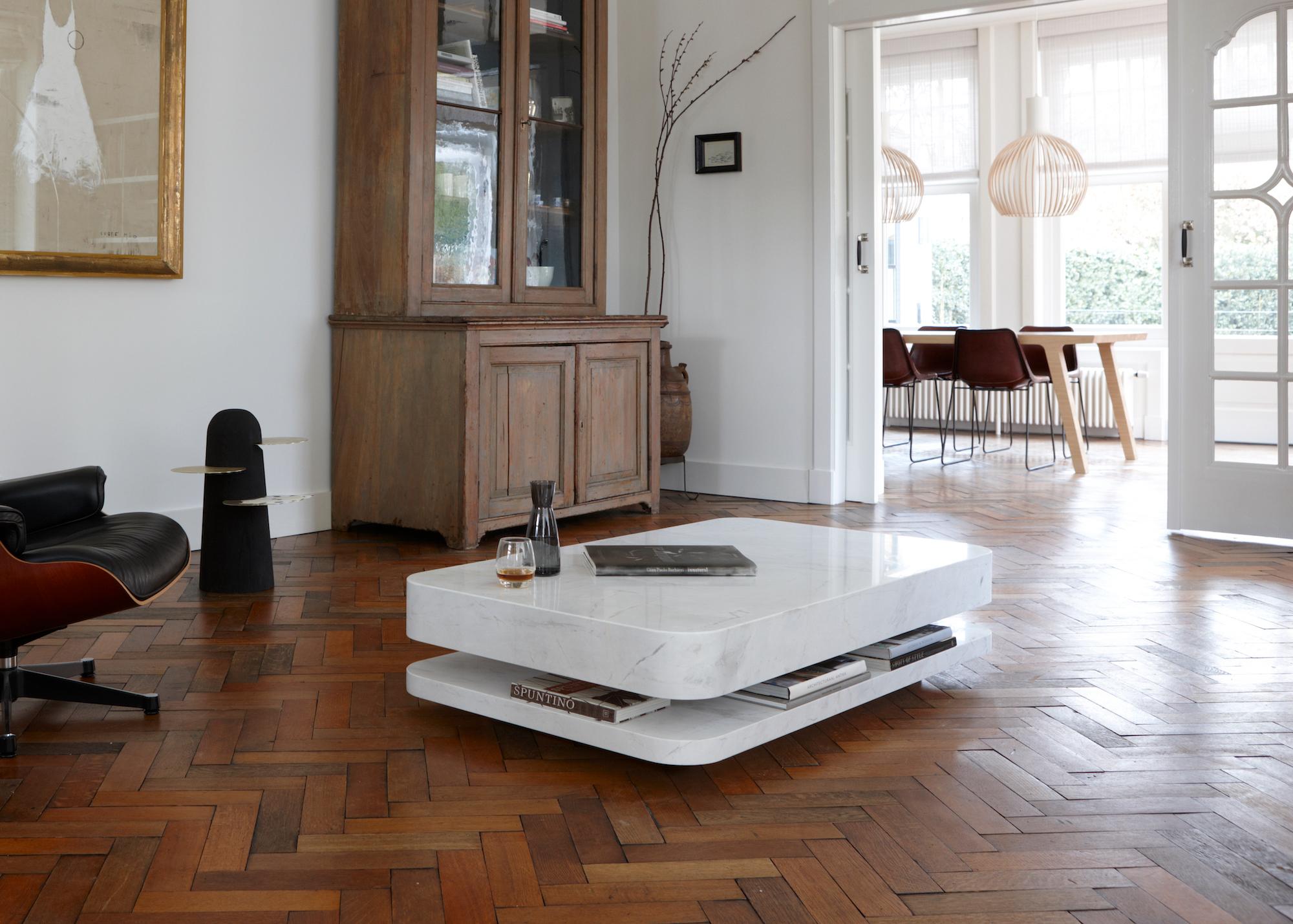 Minimalist Modern White Marble Coffee Table For Sale