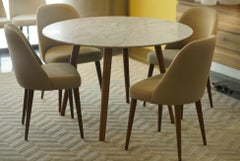 Modern White Marble Dining Table with Walnut Base