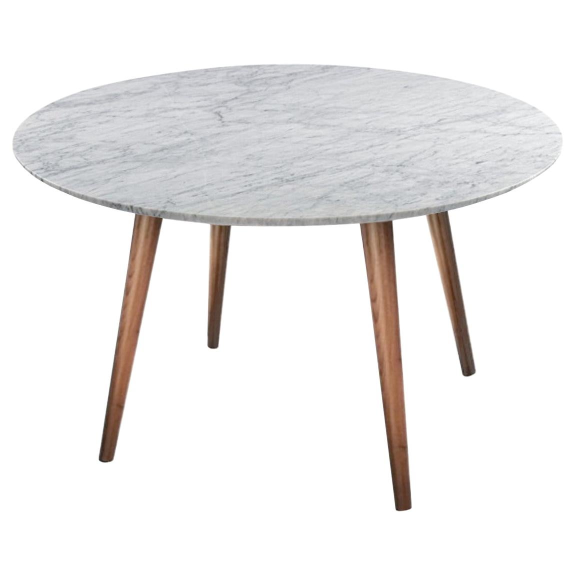 Modern White Marble Dining Table with Walnut Base