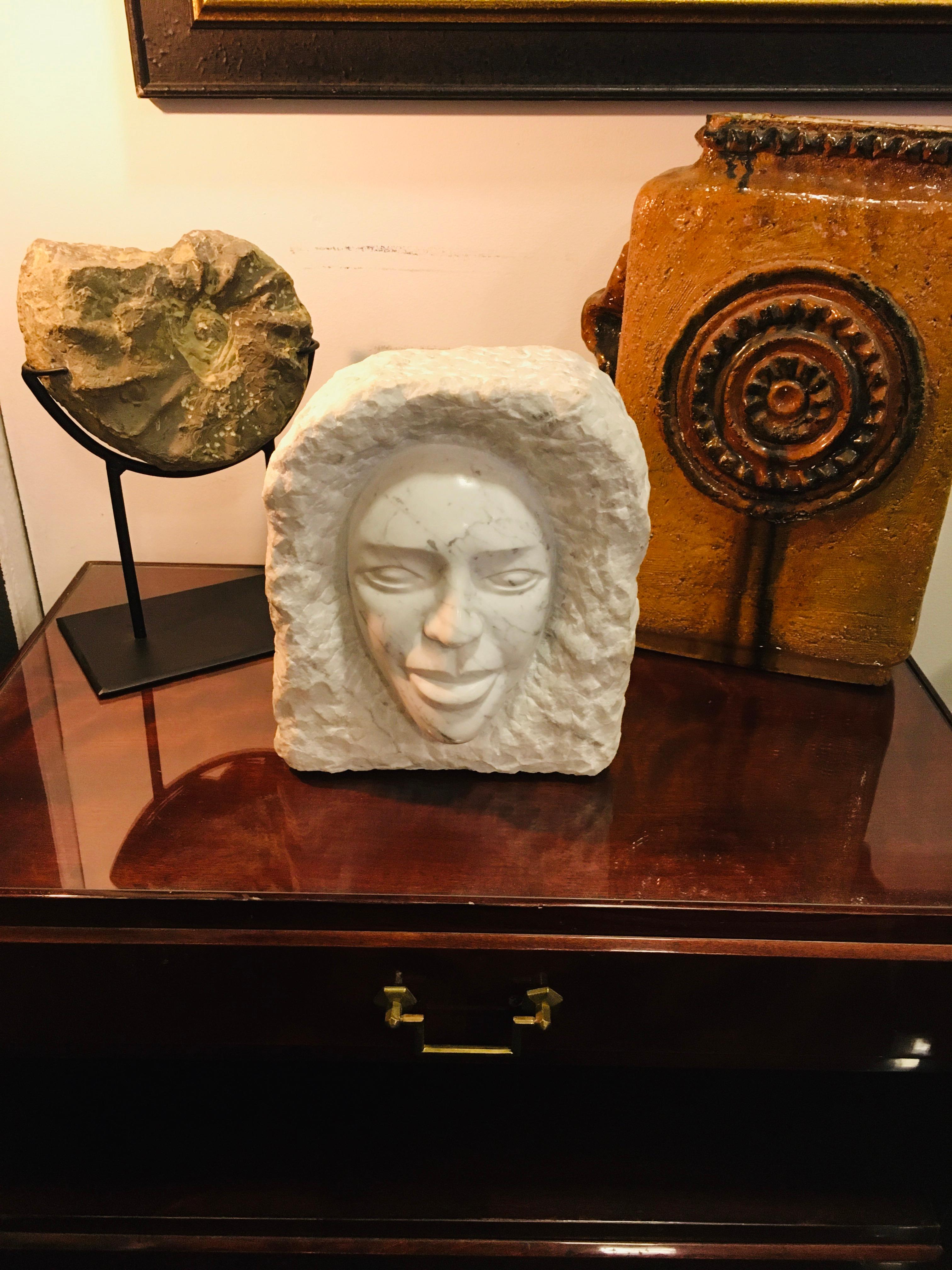Modern High Relief Sculpture White Marble Female Face by Kryston TK