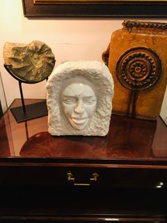 Modern High Relief Sculpture White Marble Female Face by Kryston TK, 1990