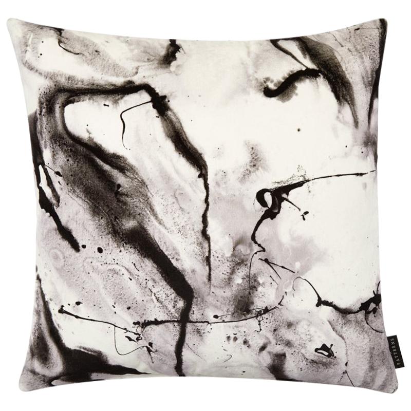 Modern White Marble-Look Cotton Velvet Cushion by 17 Patterns For Sale