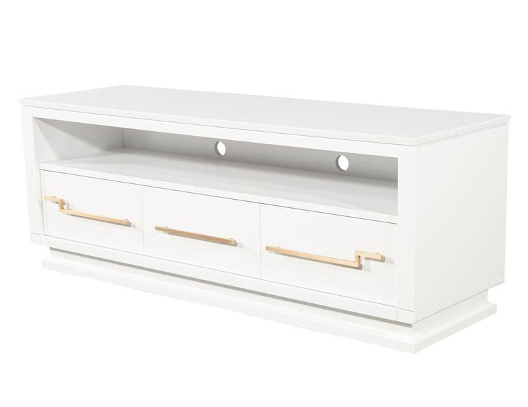 Brass Modern White Media Console Cabinet For Sale