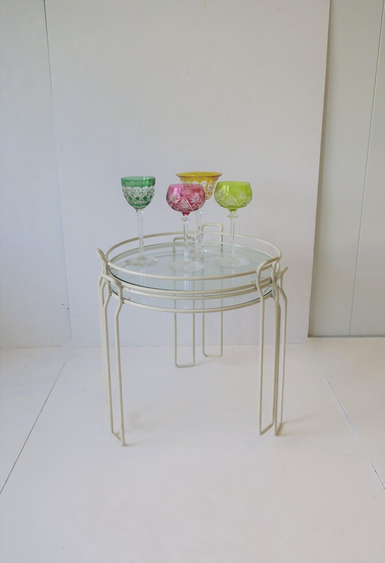 Modern White Glass Side, Nesting, or Stacking Tables For Sale 3