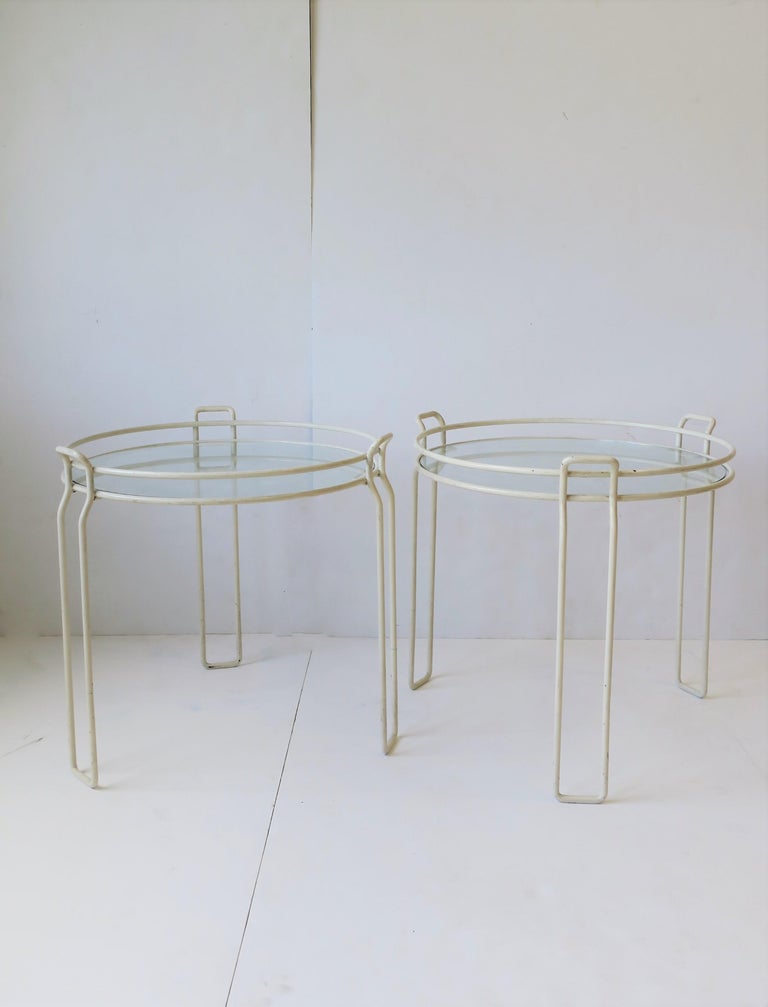 Enameled Modern White Glass Side, Nesting, or Stacking Tables For Sale