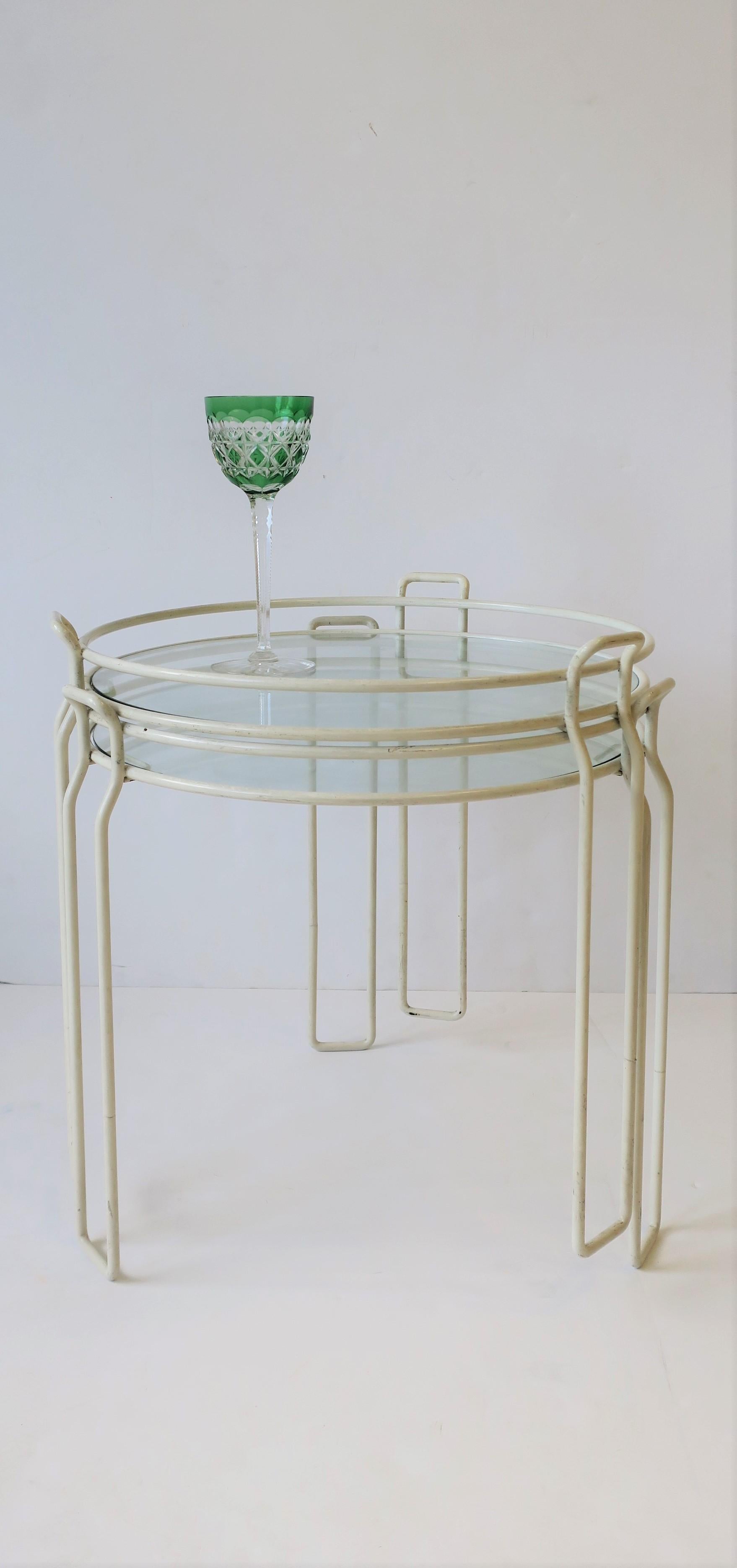 Glass Midcentury Modern White Side Drinks Nesting or Stacking Tables, Pair, 1960s For Sale
