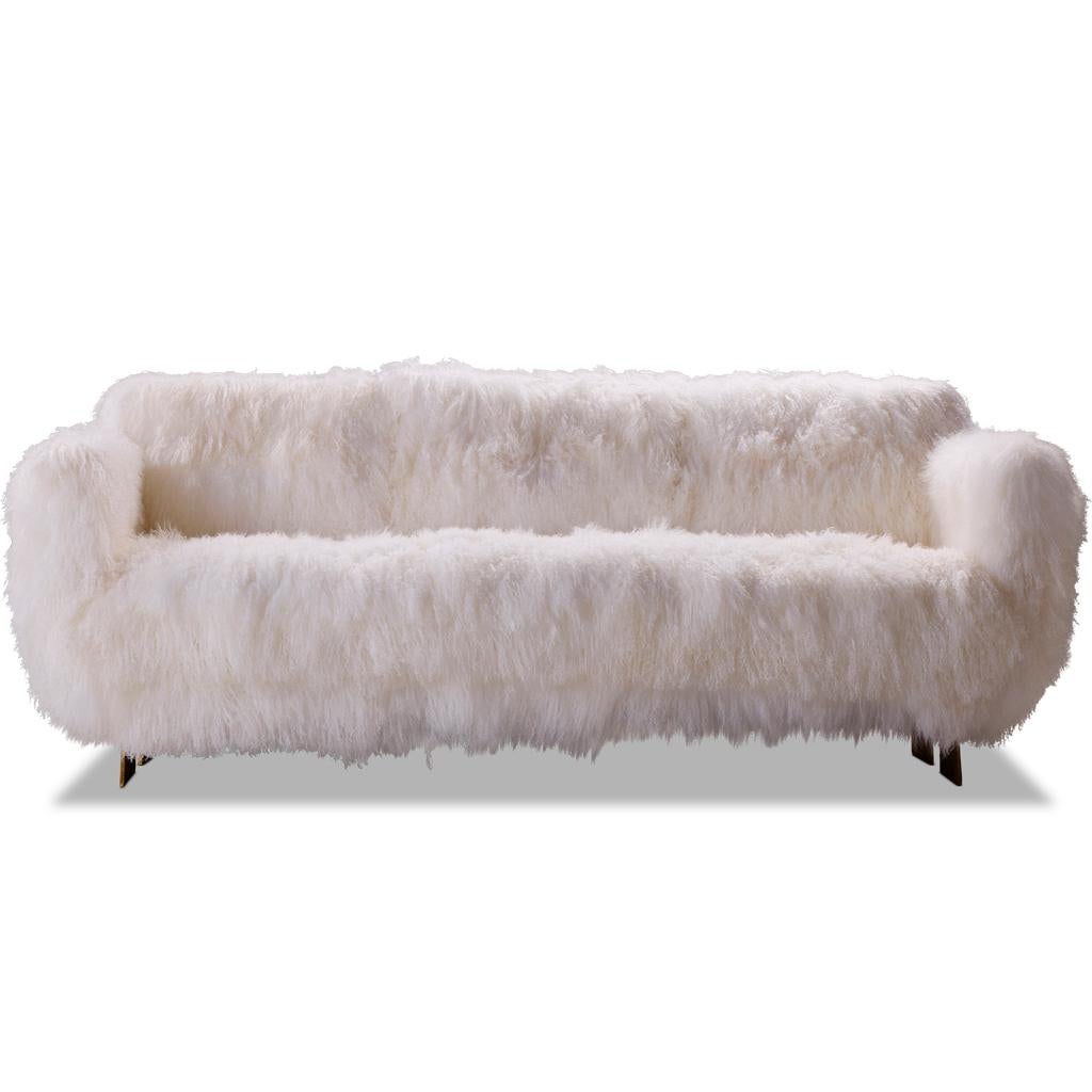 Moderne The Moderns White Mongolian Sheepskin, Solid Cast Brass, Primal Sofa by Egg Designs (en anglais) en vente