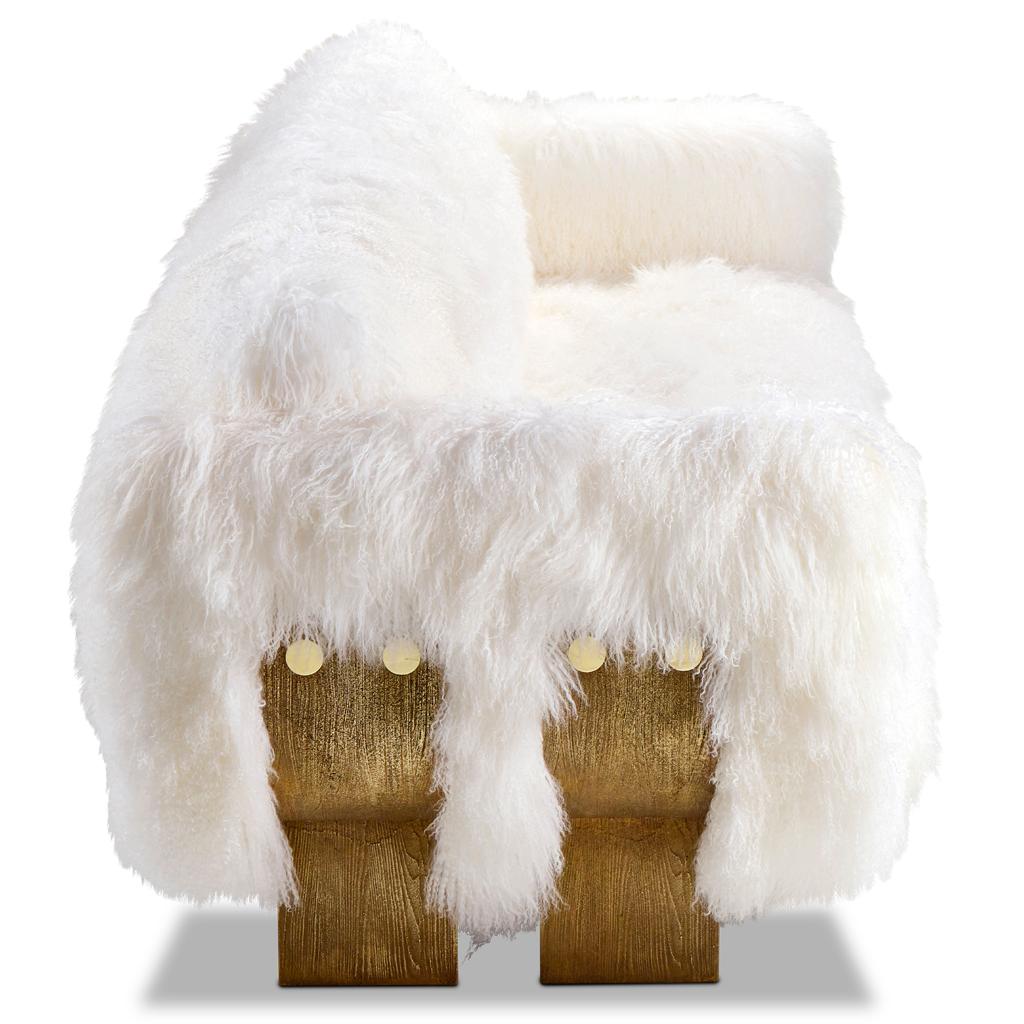 The Moderns White Mongolian Sheepskin, Solid Cast Brass, Primal Sofa by Egg Designs (en anglais) Neuf - En vente à Bothas Hill, KZN